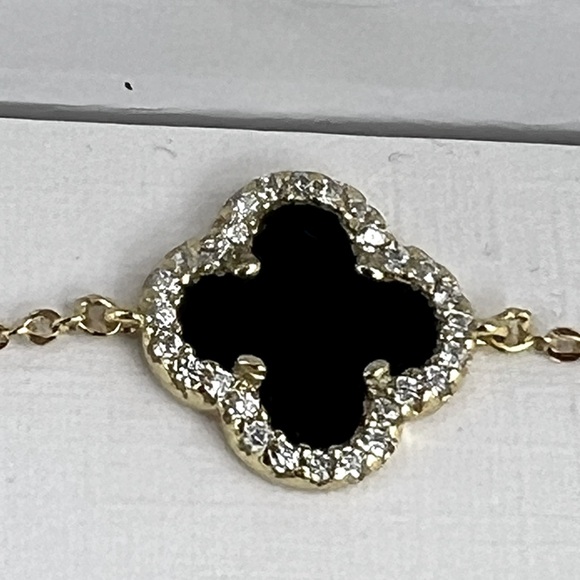 RACHEL ZOE, CLOVER STERLING SILVER BRACELET, 3 GOLD/BLACK CLOVER,CUBIC ZIRCONIA - Picture 6 of 17
